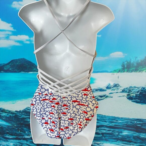 Letarte One Piece Swimsuit Maui Hawaii Made in USA Blue Red Fish Blue Coral LRG - Picture 4 of 7
